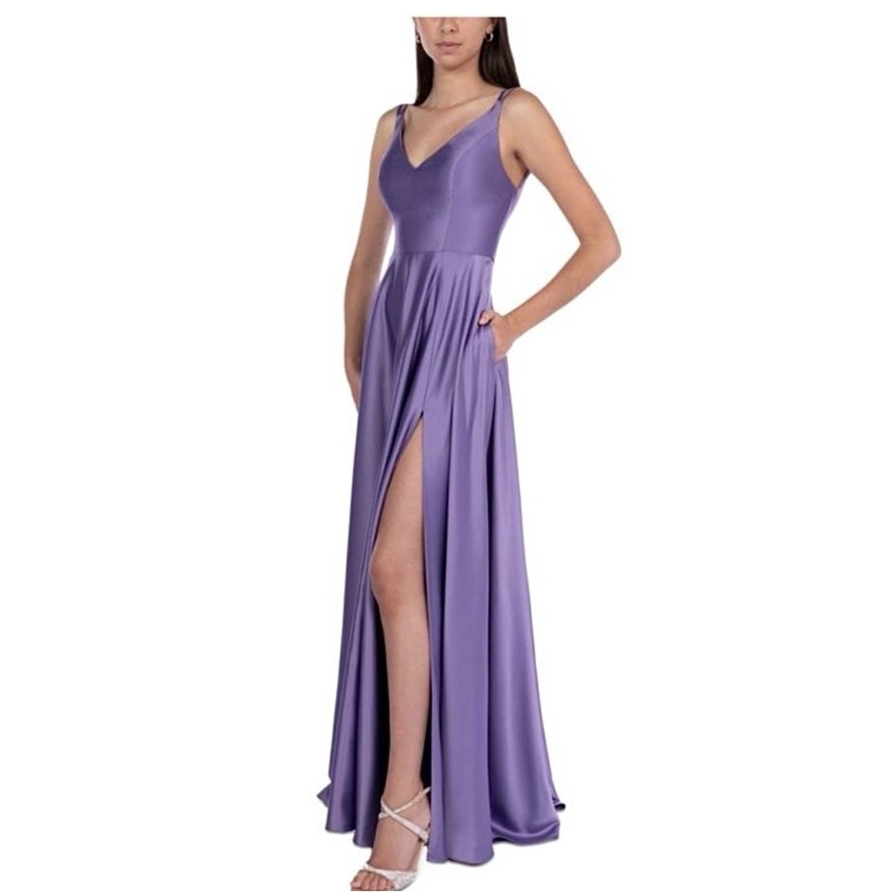 B Darlin Womens Purple Satin Lined Open Back Sleeveless A-Line Dress Juniors 5/6 - Picture 6 of 11